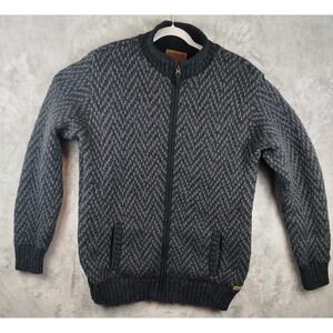 Laundromat Sweater Mens XL‎ Gray Black Charcoal 100% Wool Zip Heavy Thick
